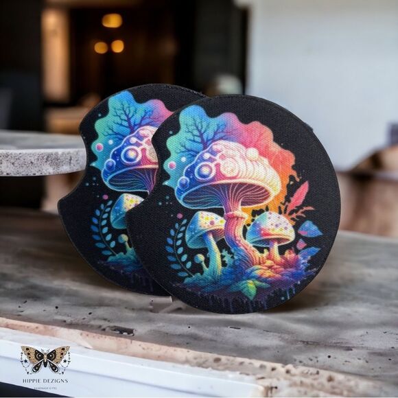 Black Rainbow Mushroom Coaster Set | Car Accessories - Picture 1 of 9